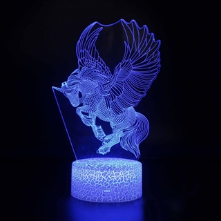 Enhjørning 3D lampe med fjernbetjening - 16 lysfarver - Dæmpbar